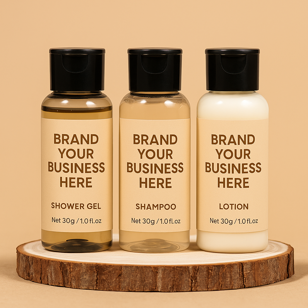 Hotel Luxe Minis – 3-in-1 Guest Amenity Set (Shampoo, Shower Gel, Lotion)