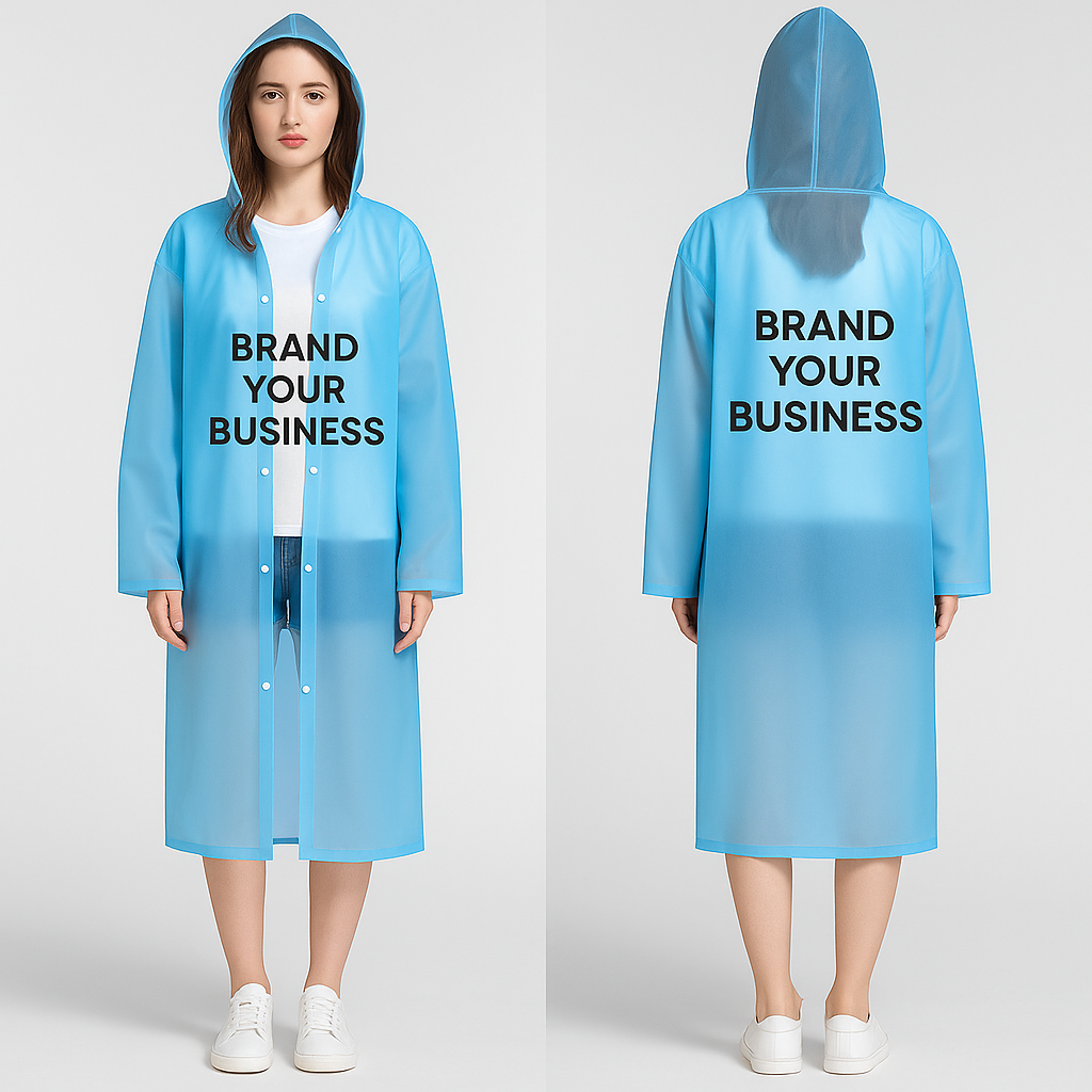Reusable Rain Jacket – Lightweight EVA Waterproof Coat for Outdoor, Travel & Branding